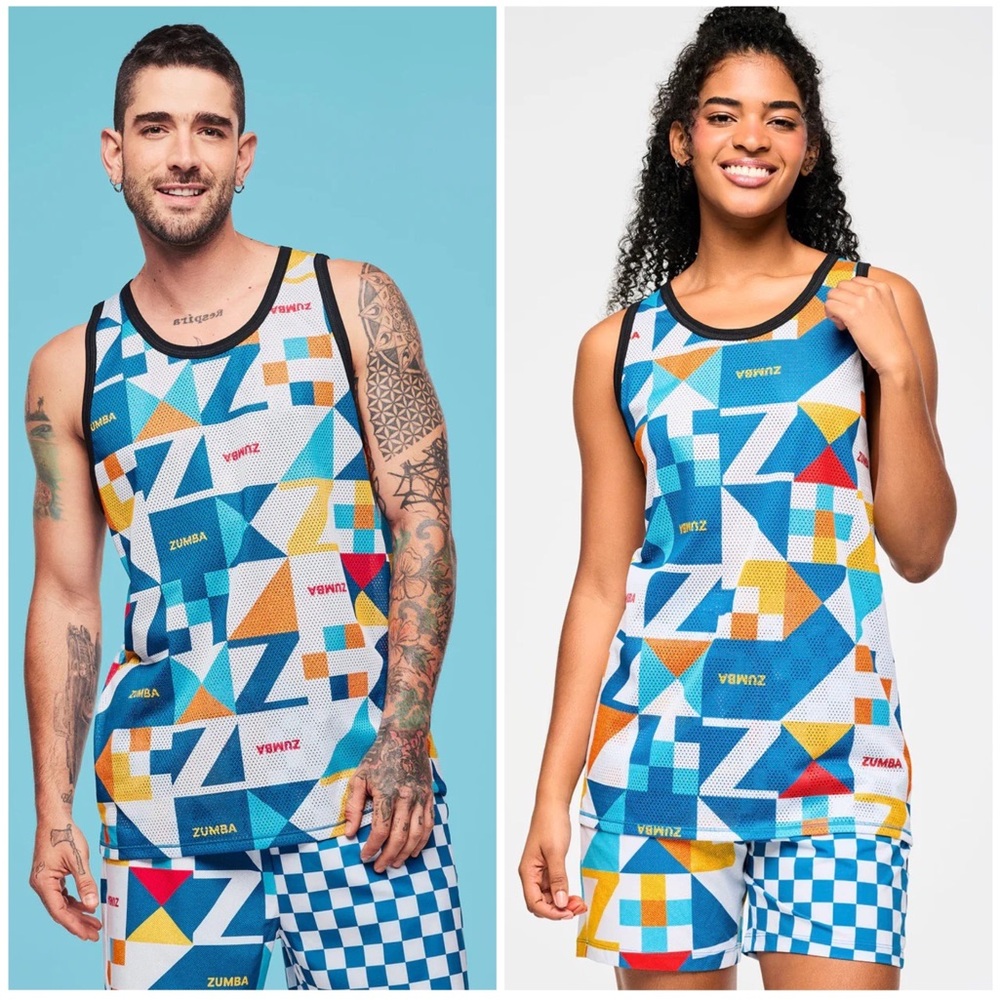 NWT Zumba Rays Basketball Tank Top Jersey White Aqua Orange - XS